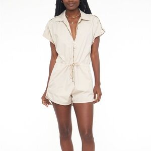 Pistola Meg Beige Zip Front Drawstring Romper Playsuit